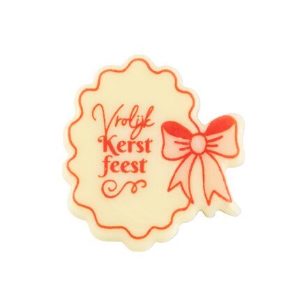 Plaquette avec noeud Vrolijk Kerstfeest 3,7x4 cm