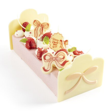 Zijkant buche met roze strik 9 cm
