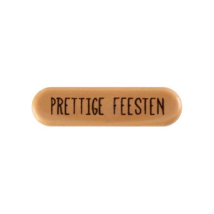 Plaquette Prettige feesten 5,5x1,5 cm