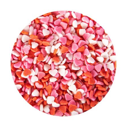 Strooisel hartjes wit, roze, rood 0,3 cm 15 kg (61170)